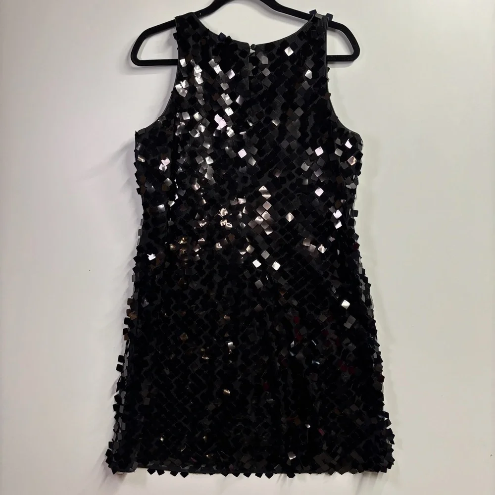 White House Black Market Sleeveless Black Sequin Mini Dress - Size: 14 - Picture 2 of 6
